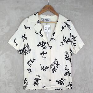 NWT Paper Heart Bari Women's S Abstract Floral Linen Blend Shirt Euro Summer